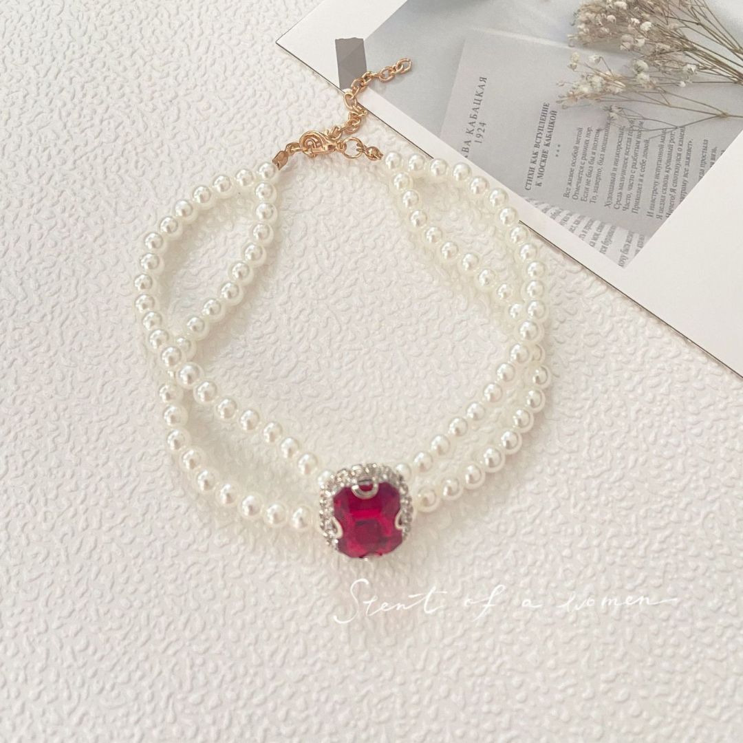 Gem Pearl Pet Necklace