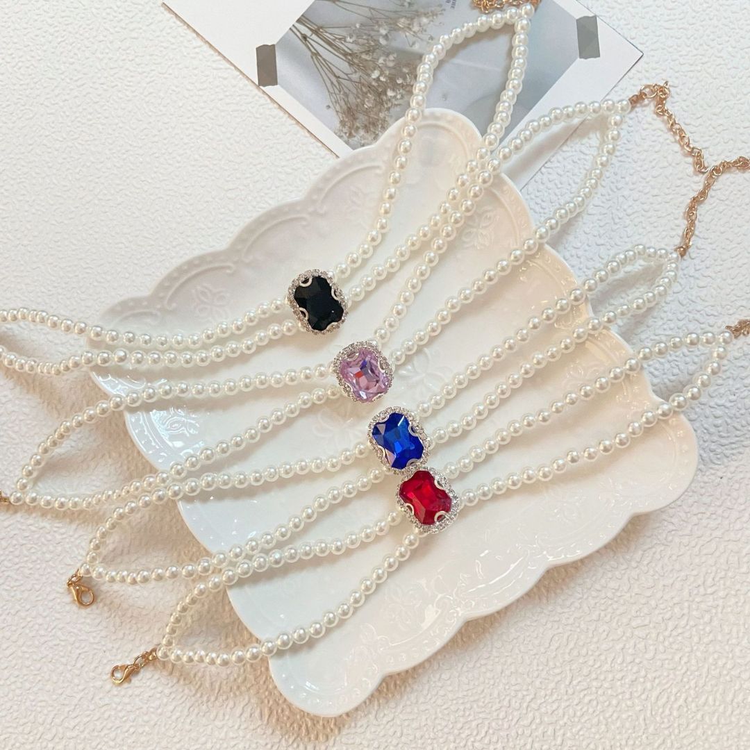Gem Pearl Pet Necklace