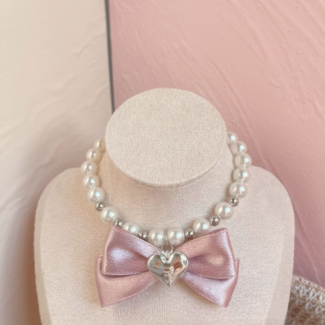 Handmade Bowknot Pearl Pet Necklace