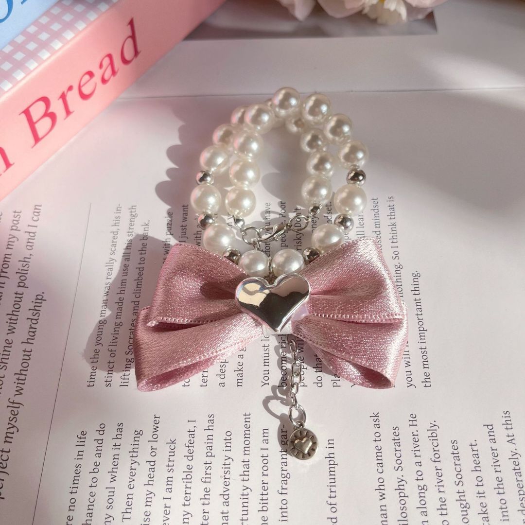 Handmade Bowknot Pearl Pet Necklace