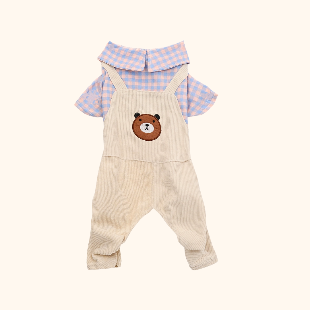 Plaid Bear Pet Overalls