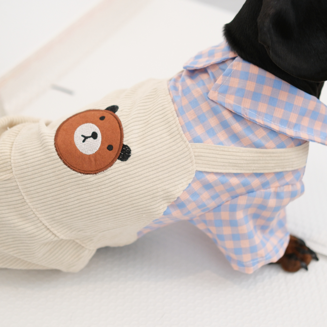 Plaid Bear Pet Overalls