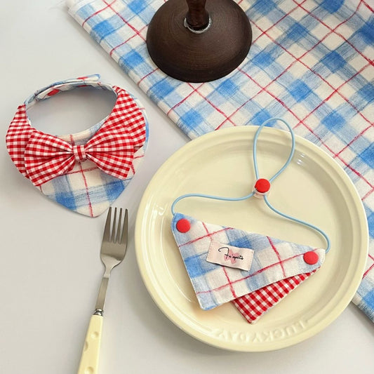 Blue Plaid Cotton Pet Bandana & Cape