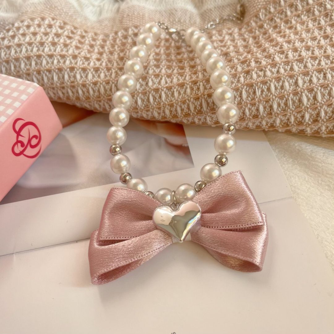 Handmade Bowknot Pearl Pet Necklace