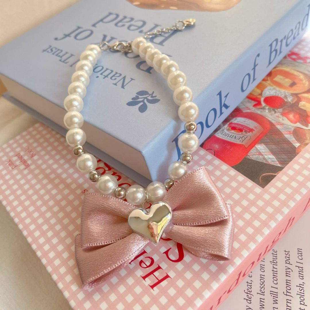 Handmade Bowknot Pearl Pet Necklace