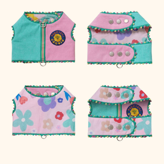 Reversible Embroidered Floral Pet Harness